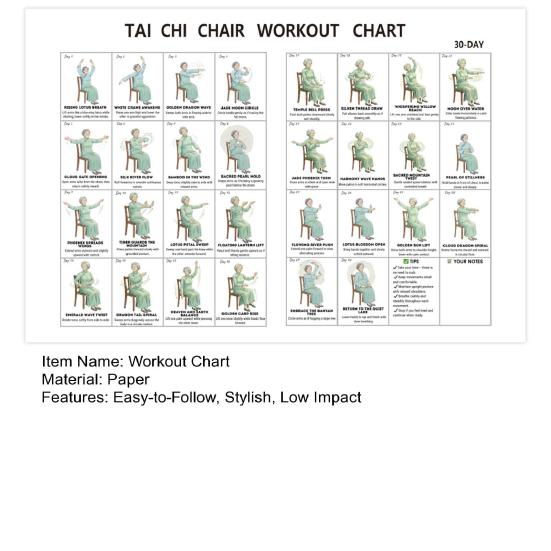 Tableau d'exercices de Tai Chi sur chaise pour seniors Plan d'exercices structuré de 30 jours avec Tai Chi assis et exercices de marche