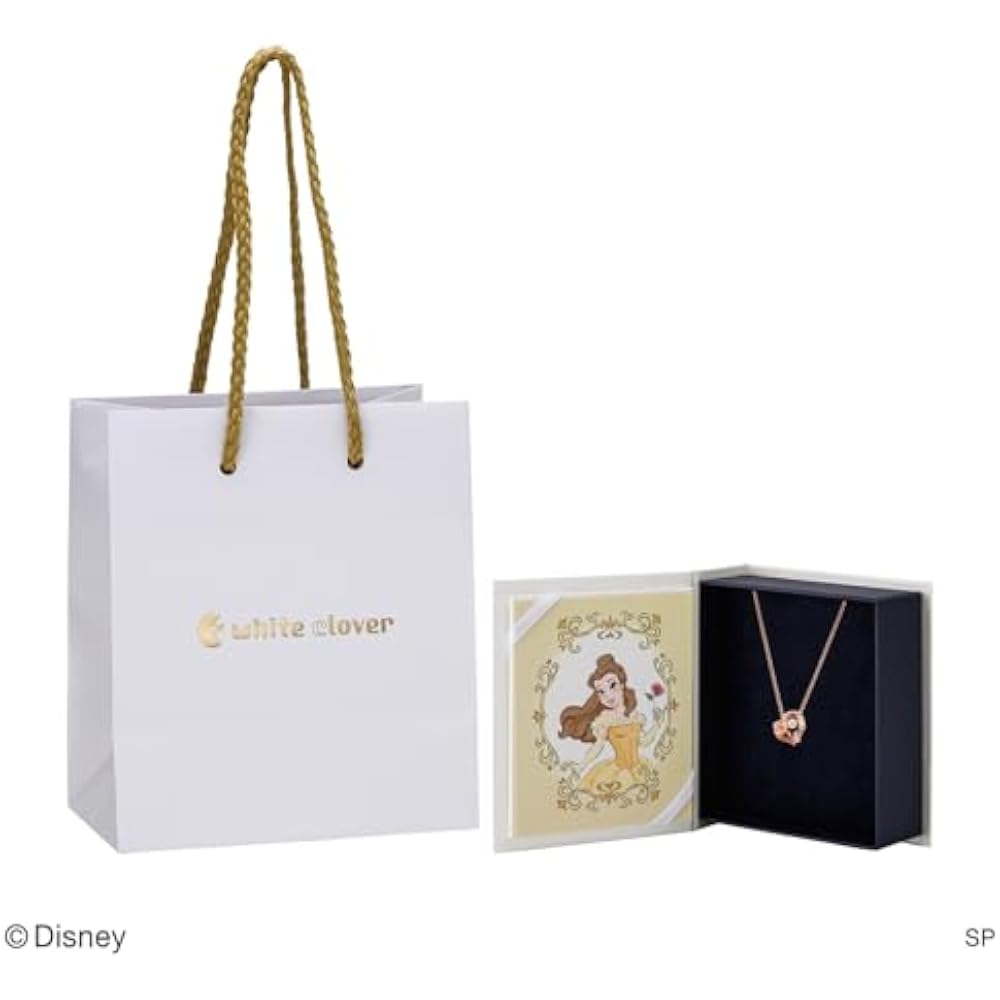 [White Clover] Beauty and the Beast” Disney Princess Silver 925 Cubic Zirconia Heart Rose Pink Go...