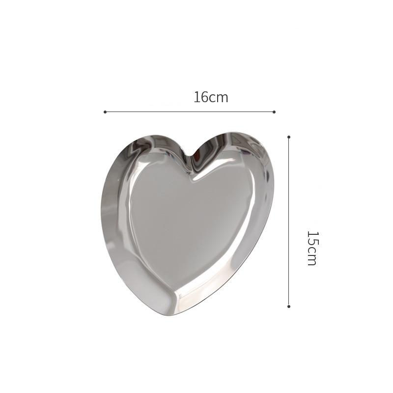 Ins Stainless Steel Water Heart Shape Cosmetics Storage Table Jewelry Tray Multi-Functional Home Dining Tray Containers