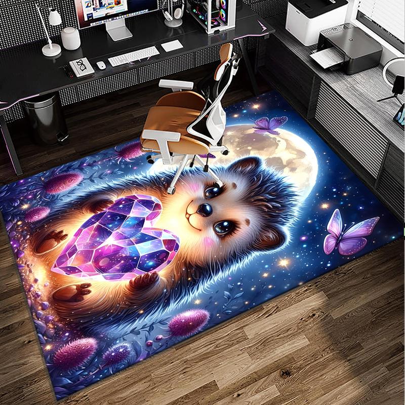 Sleepy Hedgehog Dreams Office Rug Chair Mat, Game Carpet, Suitable for Front Door, Bedroom, Living Room, Desk, Holiday Gift