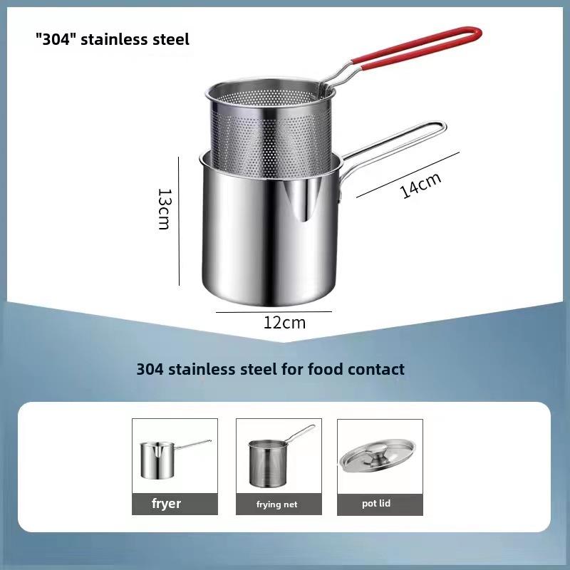 304 Stainless Steel Mini Frying Pan with Filter for Induction Cookers - Fuel-Saving, Multifunctional Household Use