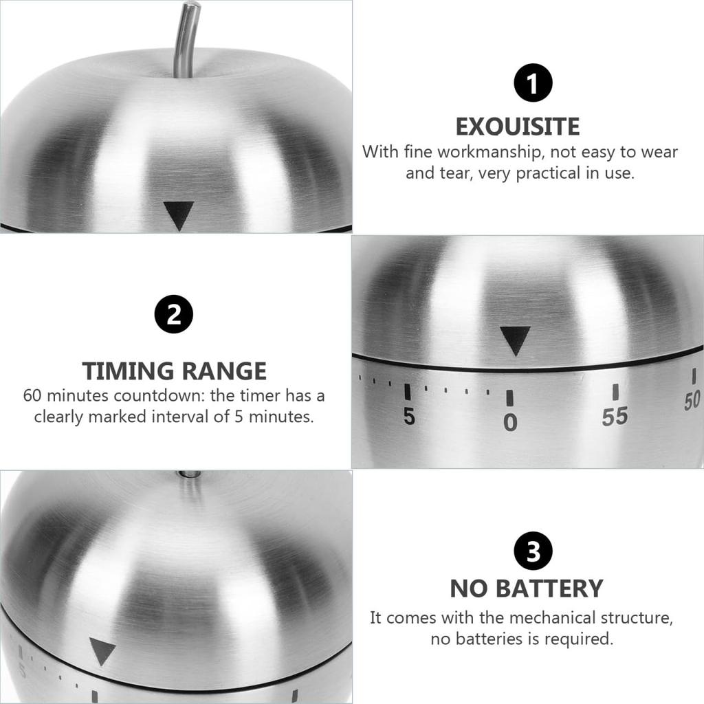 Ciieeo Metal Apple-Shaped Kitchen Timer, Mechanical Cooking Timer, Portable and Battery-Free, Ideal for Cooking Time Management