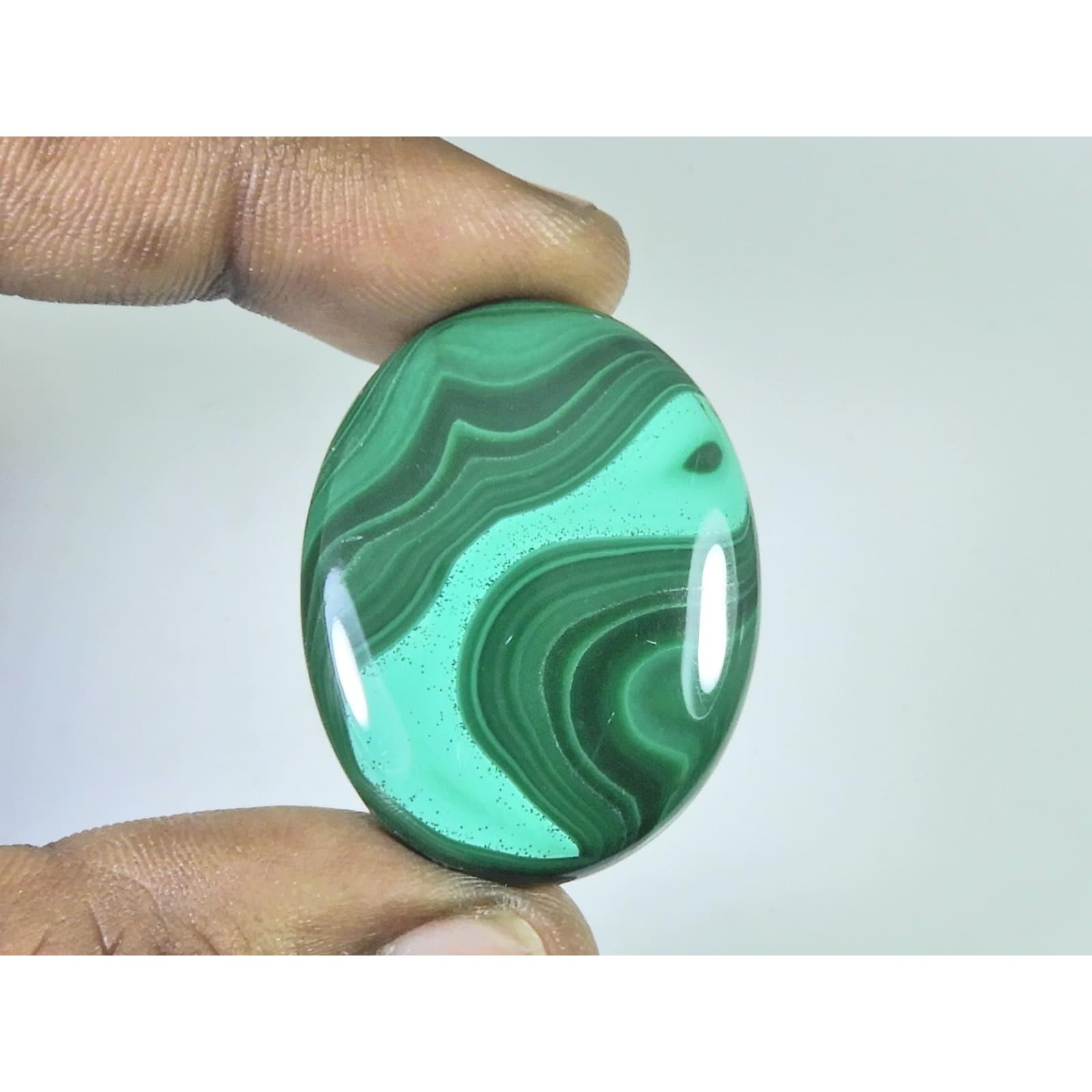 

68Cts. Natural Green Malachite Oval Shape Cabochon Loose Gemstone 28X36X05MM D-327
