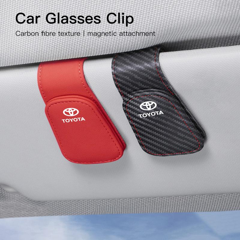 Car Accessories Sun Visor Sunglasses Holder PU leather Glasses Clip For Toyota Corolla Yaris Aygo Prius CHR Camry Auris Avensis