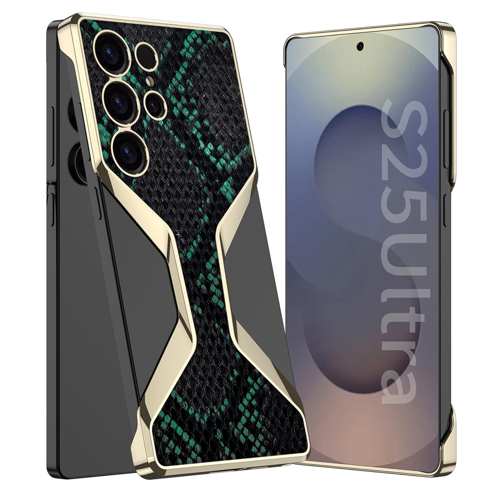 

For Samsung Galaxy S25 Ultra Boardless Case Python Texture Electroplating PC+PU Slim Phone Back Cover Green