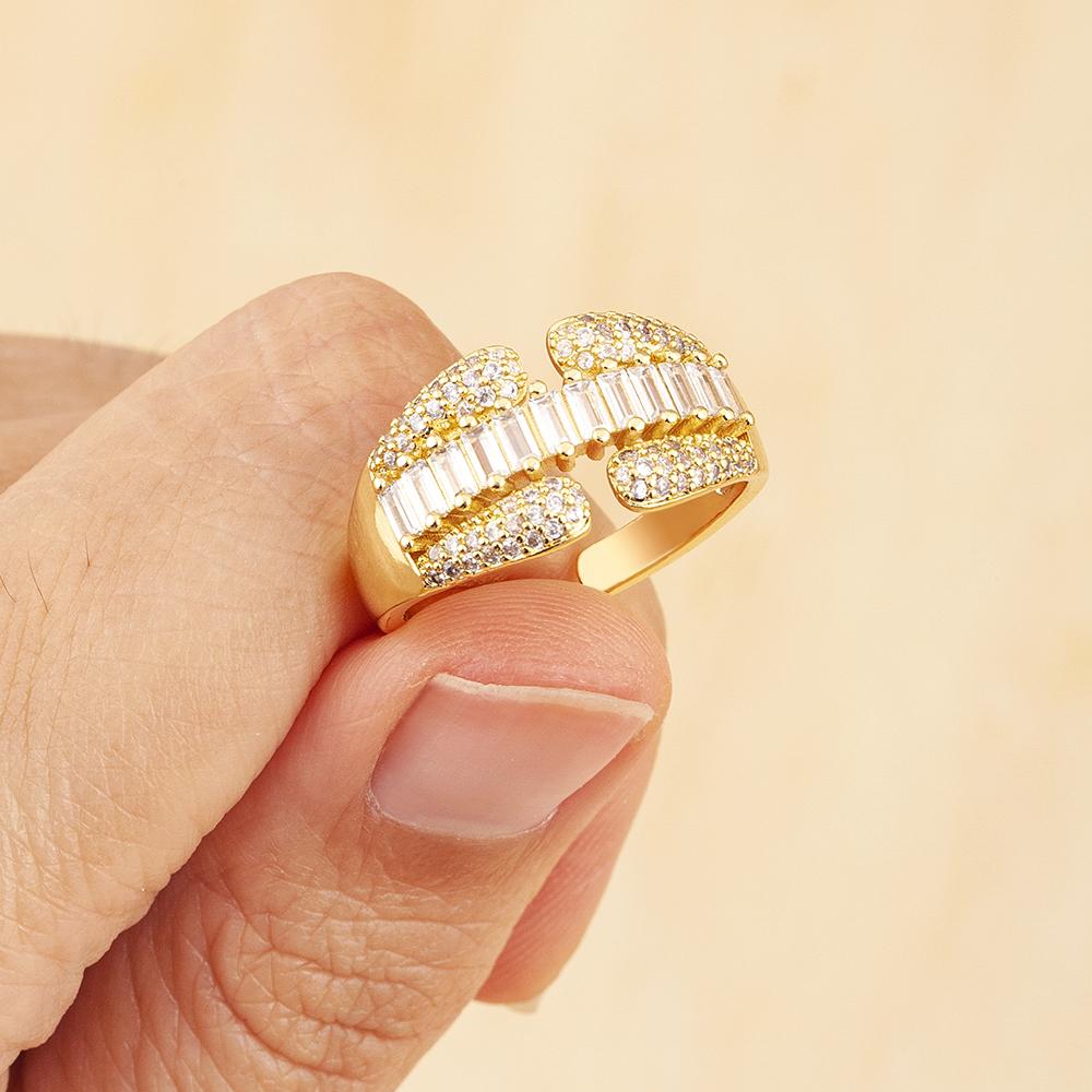 Nidin Original Design Baguette Cubic Zirconia Engagement Rings ADjustable For Women Light Luxury Anniversary Party Jewelry Gifts