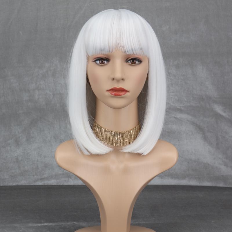 XINRAN Dámská módní černá paruka délky po ramena s úhlednou ofinou ze syntetického vlákna pro každodenní nošení, cosplay, krátký bob, černá paruka