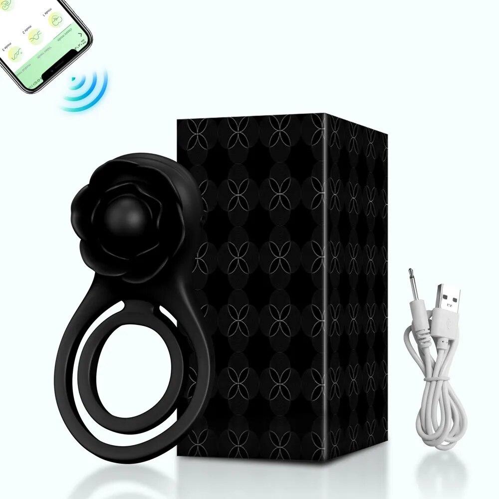 Rose-Toy Bluetooth APP Vibrátor na penisový kroužek pro muže Zámek spermatu Mužské erekční kroužky Zpoždění ejakulace Sexuální hračky pro páry