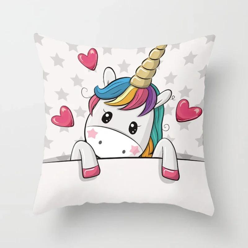 

Милый узор с принтом единорога, квадратная подушка, полиэстеровая наволочка, подушка для дивана, офисного кресла, простая домашняя декорация 66x66cm