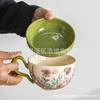 Ceramic Handle Cup With Spoon, Breakfast Cup, Oatmeal Bowl, Heated Milk, Flowering Coffee Cup, Saucer Bowl