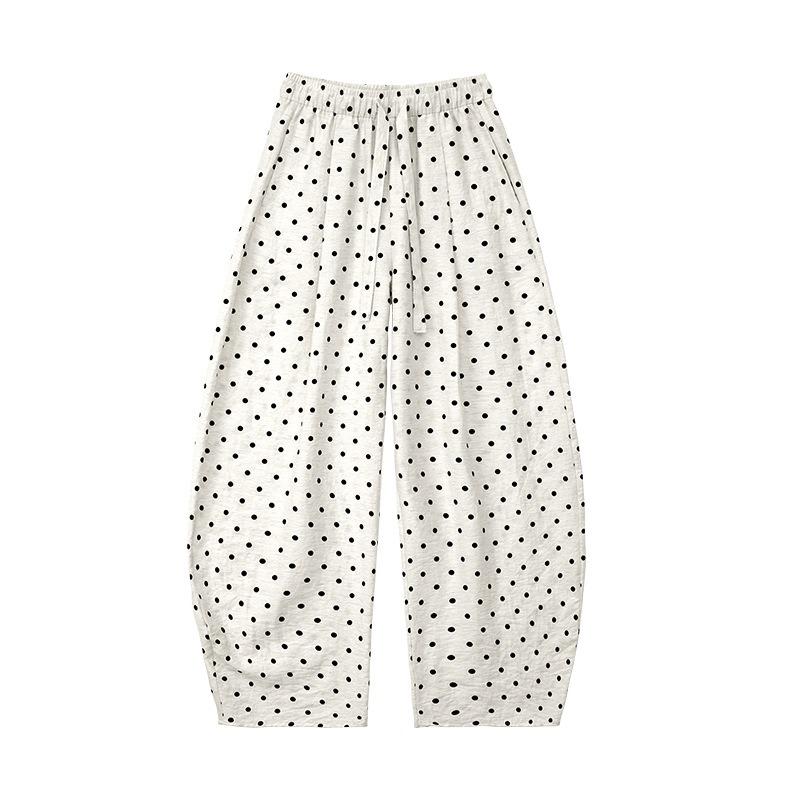 Polka dot wide-leg pants women's autumn high-waisted and thin versatile straight-leg pants senior drape walking loose casual pants