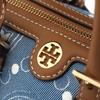 Tory Burch T Monogram Zipper Closure Fabric And Leather Barrel Bag Mini Women Handbags Denim-Blue Brown 159640-960