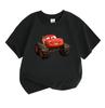 Kids Boys Girls Crew Neck Short Sleeve 100% Cotton T-Shirt, Cute Red Monster Truck Cartoon Print Casual Soft Tee Tops for Daily Summer Wear
