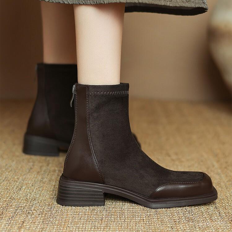 Rough Heeled Elastic Boots Women's Boots 2025 Autumn and Winter New Short Boots Suede Low Heel Short Boots