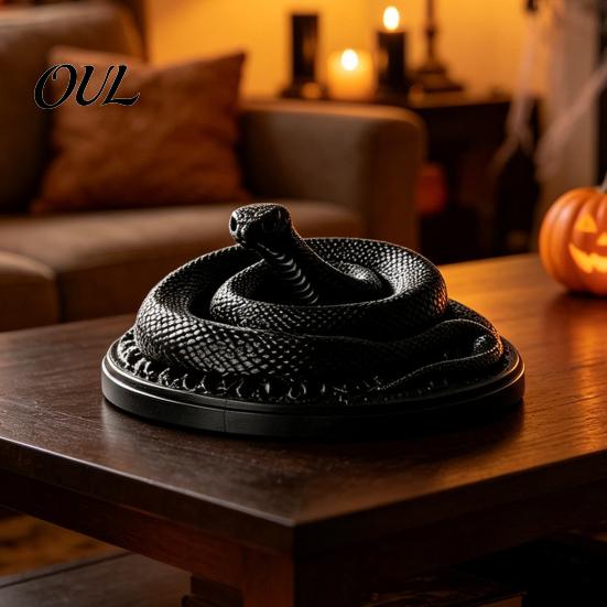 Mysterious Horror Desktop Decor 3D Printed Coiled Snake Ornament, Halloween Gothic Black Figurine, Sculpture for Secret Room Vintage Viper Decoration