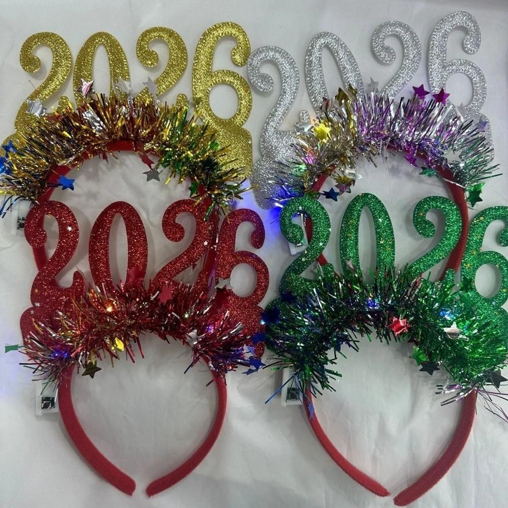 Sweet 2026 Happy New Year Headband Cute Glitter Hair Hoop LED Glow Hair Bands  Party Decoration