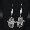 Hamsa Hand Stainless Steel Dangle Earrings Women Black Enamel Earrings Jewelry joyas de acero inoxidable para mujer E2037S02