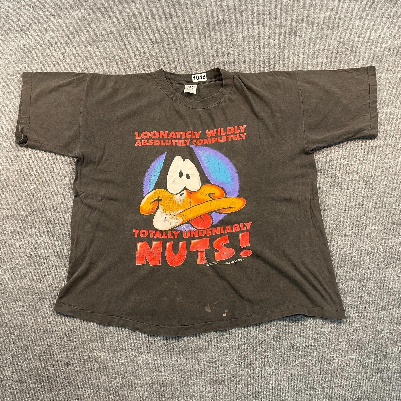 Vintage 1992 Funny Daffy Duck Undeniably Nuts Shirt XL 24x25 Faded Black S