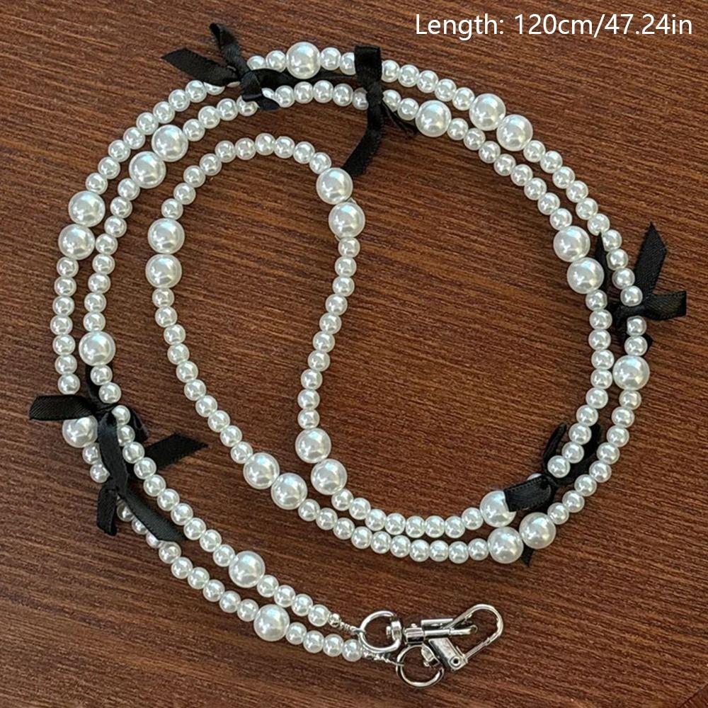 Pearl Bowknot Wallet Necklace Chain Bag Accessory Phone Anti Loss Lanyard  Wallet