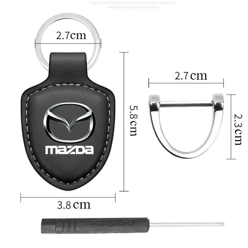 AAEY1 Leather Car Keychain Shield Type Key Ring Keychain for Mazda M3 M6 MP Skyactiv Axela Atenza Biante BT-50 CX-30 Car Accessories