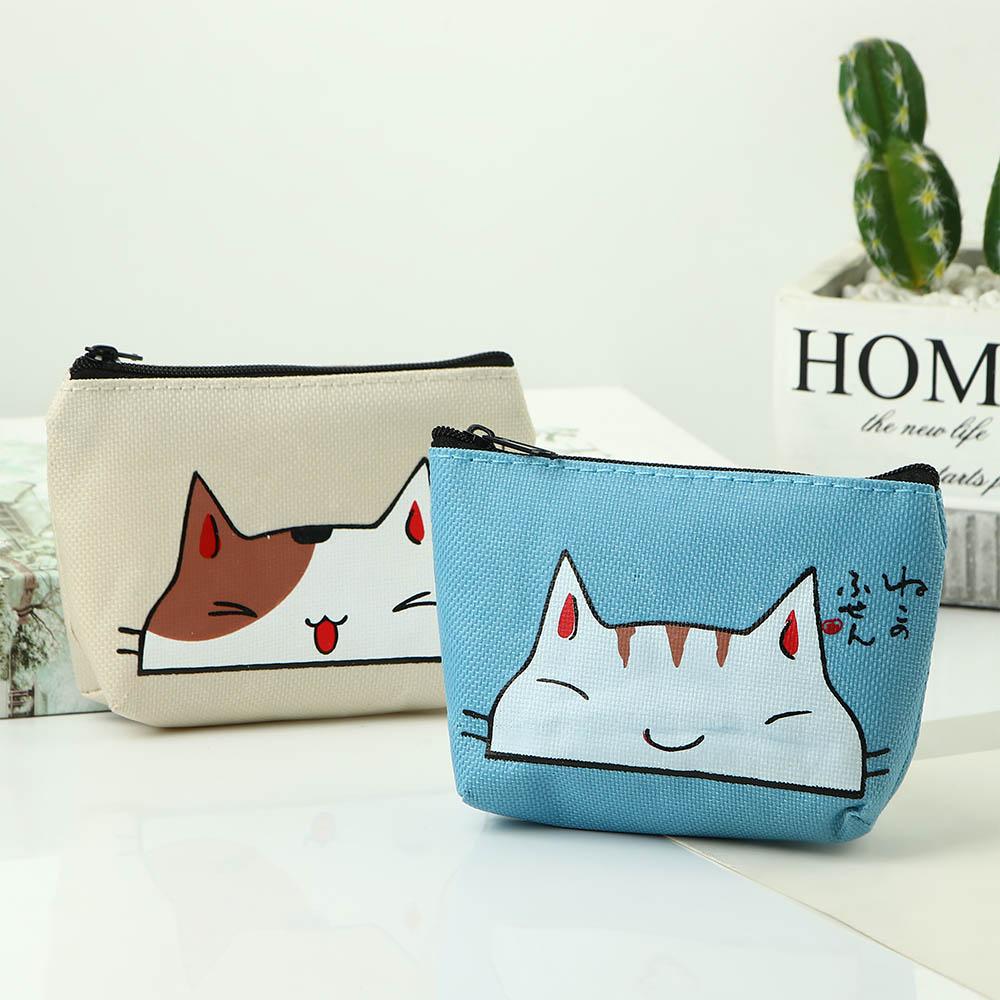 Cat Print Oxford with Zipper Cartoon Women Wallets Card Holders Korean Money Bag Small Coin Purse