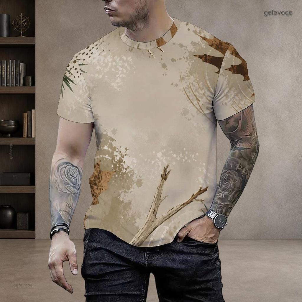 Men Plus Size Round Neck Short Sleeve Forest Camo Printed Straight Hem T Shirt