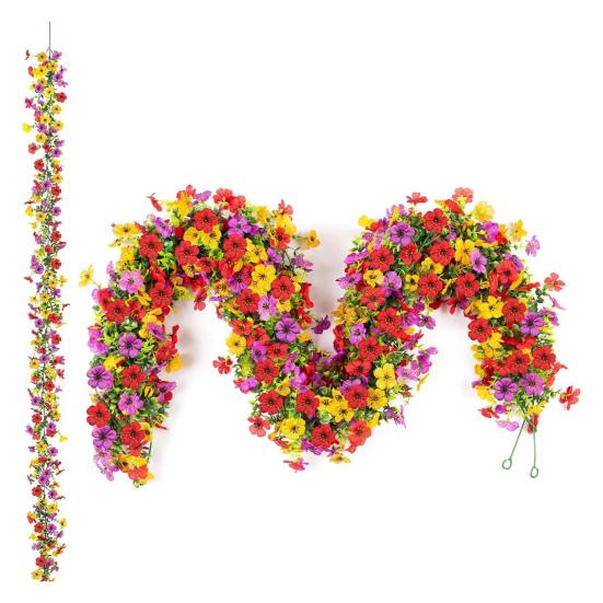 180CM Artificial Violet Flower Garland UV Resistant Realistic Fall Faux Flower Rattan Vine Wedding Party Hanging Simulation Bloom Decoration