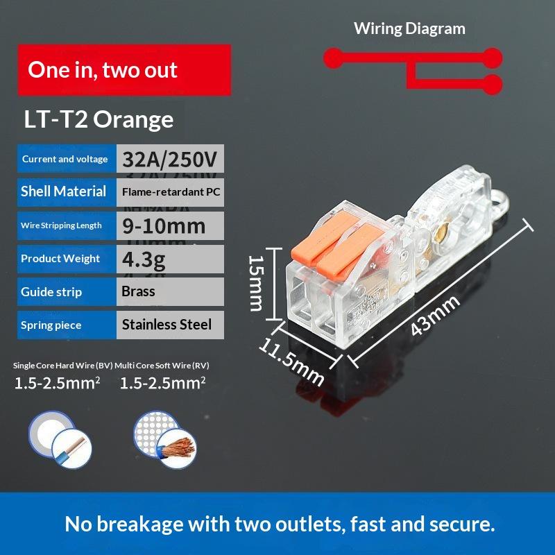 Mini Quick Terminal Block Fast T Type Wire Connector Electric Splice Crimp Non Destructive Without Breaking Cable Insulated Lin