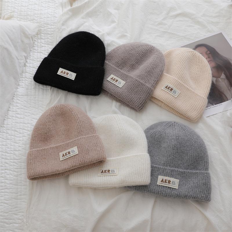 Korean Version of Rabbit Containing Wool Hat with Thickened Autumn and Winter Face Small Ear Protection Couple Versatile Pullover Hat Knit Hat