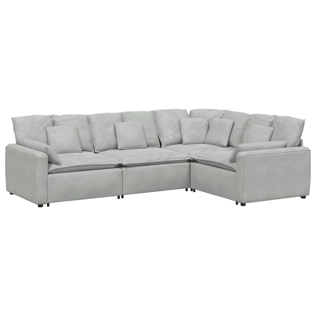 Modular Sofa with Cushions Velvet Light Grey