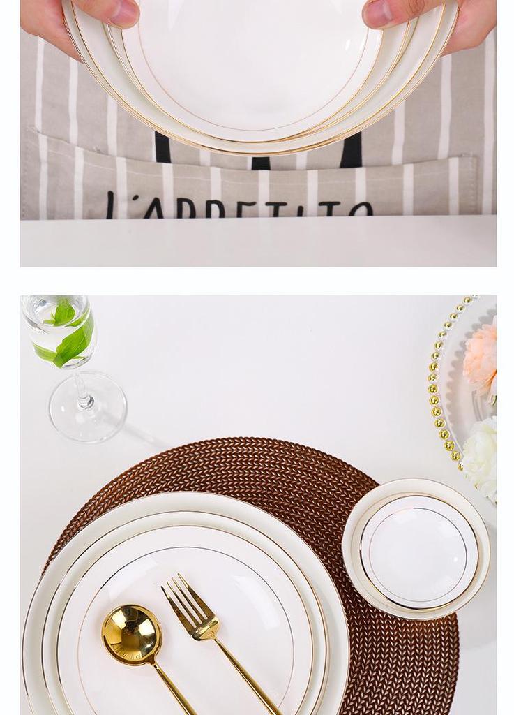 Gold-Trimmed Bone China Dinner Plate - Jingdezhen White Ceramic