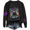 Women's Long Sleeve Halloween Print Neck Sweatshirt Top for Fall Festive Wear