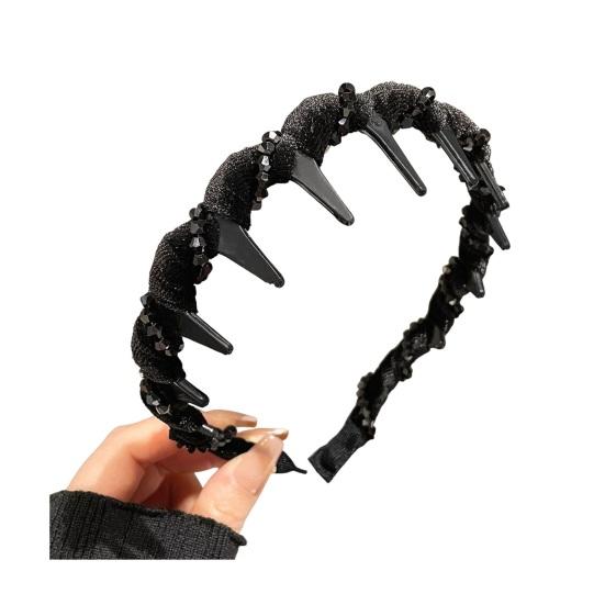 Women Headband Sparkling Rhinestones Decor Anti-slip Teeth Hair Hoop Versatile