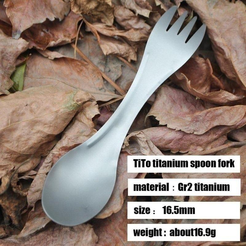 Outdoor Camping Tableware 2 In 1 Hiking Diet Tools Picnic Barbecue Fork and Spoon Dual-purpose Titanium Alloy Specialty Tool
