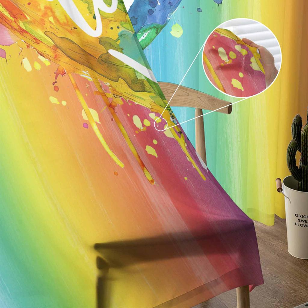 Regenbogen Aquarell Farbverlauf Handgezeichnetes Liebesherz Fenster Tüll Vorhänge für Wohnzimmer Hotel Luxus Dekoration Transparente Vorhänge