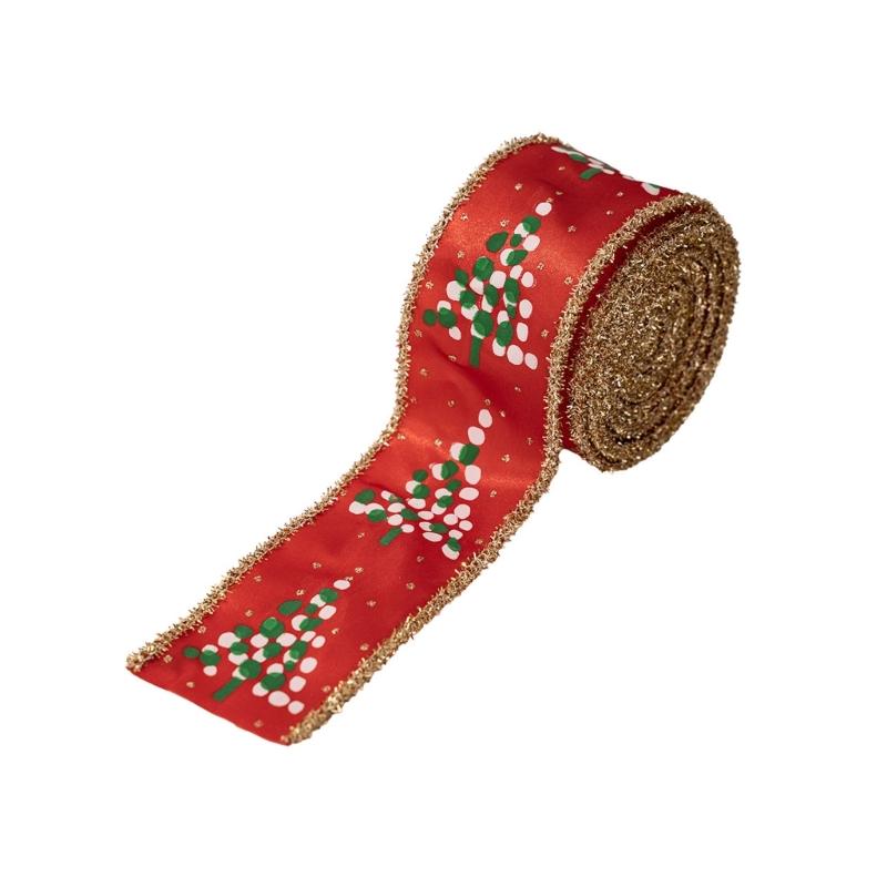 

5.46Yard Holiday Fabric Ribbon 5cm Wide Christmas Decorative Ribbon For Art Craft Christmas Tree Wreath and Wrapping красный