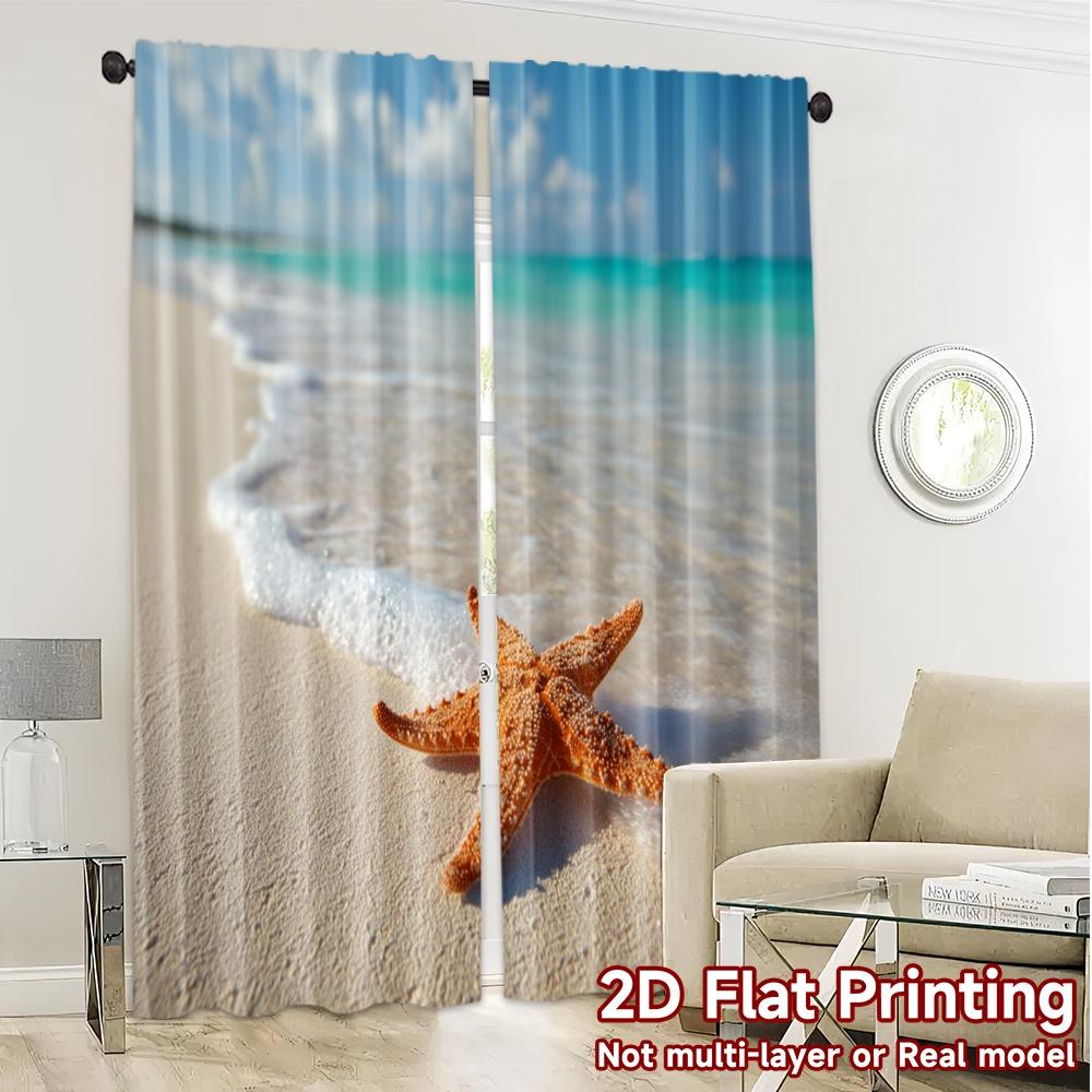 Set Of 2 Flat Printing Curtains Without Rod Starfish Bliss Chic Digital Printed Versatile Fabric Decorations Curtain Polyester