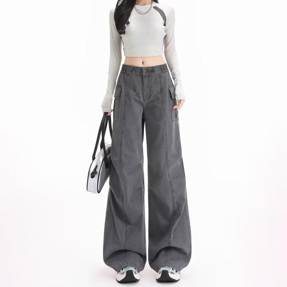 Korean Style Women's Casual Cargo Pants - Spring/Summer Straight Fit