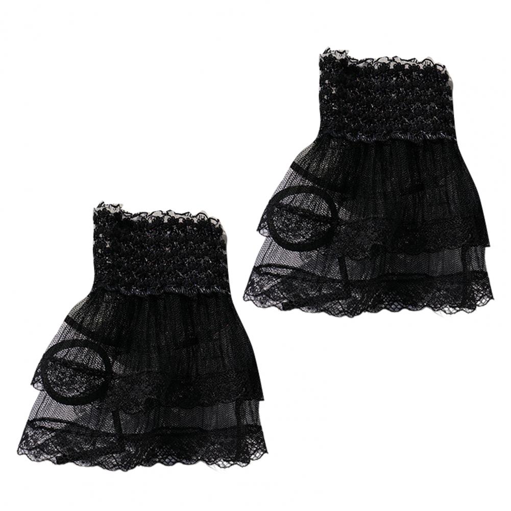 1 Pair Women Prom Gloves See-through Lace Hollow Out Ruffle Edge Thin Wrist Cuff Fingerless Performances Bride Wedding Mittens