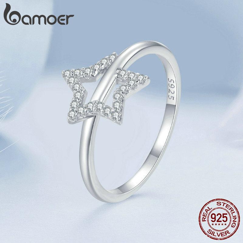 

BAMOER из стерлингового серебра 925 пробы, простое кольцо на палец со звездой и кубическим цирконием для женщин, браслет Eternity, оригинальный дизайн, изящные ювелирные изделия 8