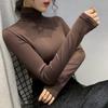 Elegant Threaded Turtleneck Base Shirt Women's Spring Vintage Underwear Thin Slim T-shirt Office Lady Heap Collar Casual Tops 2025 New