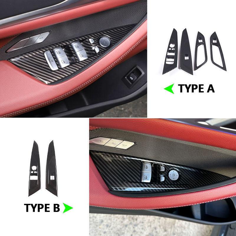 For BMW 4 Series G22 G23 G26 LHD ABS Carbon Fiber Style Car Inner Door Window Lift Button Cover Frame Trim
