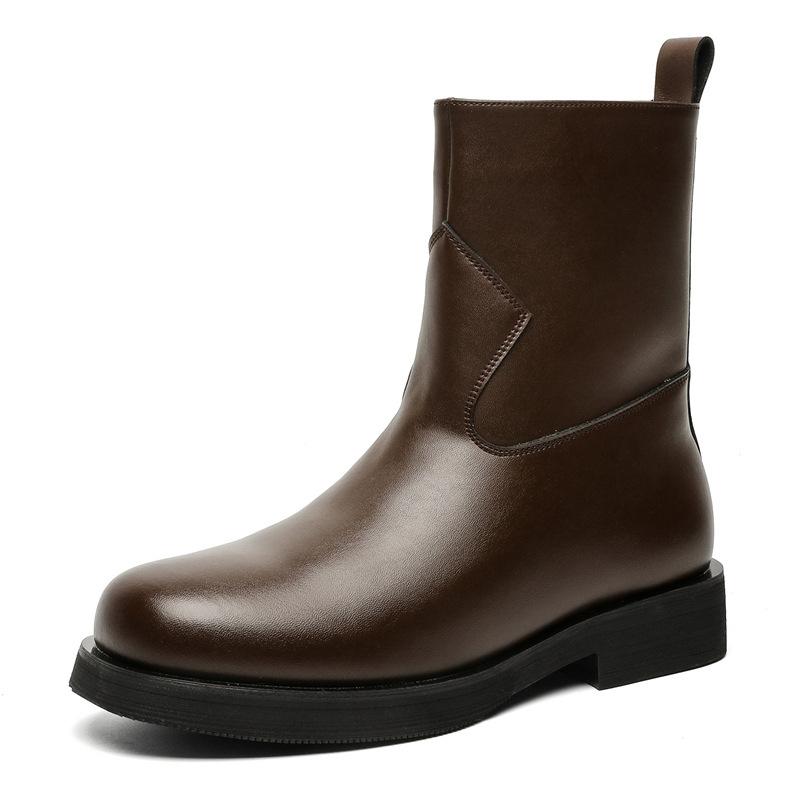 men's casual high motorcycle boots black brown original leather shoes cowboy platform chelsea boot handsome long chimney botas