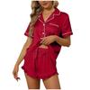 Summer Women's Pajama Set Satin Short Sleeve Lapel Tops with Shorts Sleepwear 2 Piece Loungewear Nightwear Home Clothes