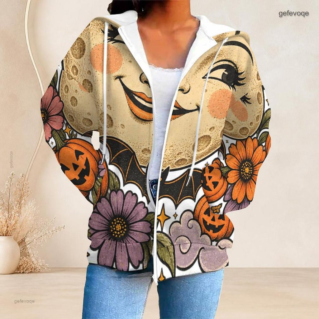 Women Plus Size Zip Up Hooded Sweatshirt Loose Long Sleeve Casual Daily Hoodie