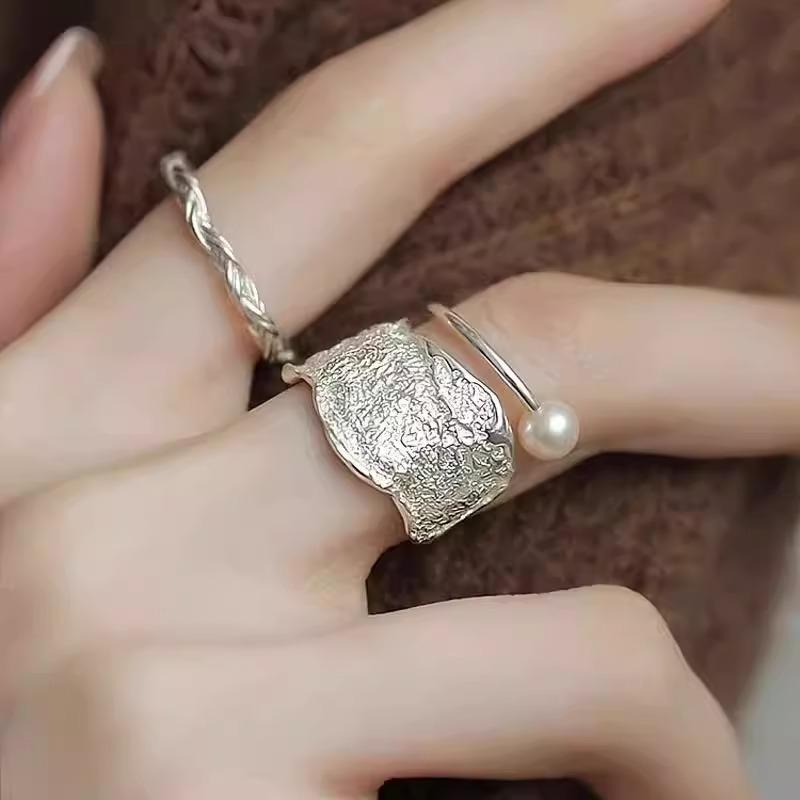 2025 New Luxe Retro Open Ring In S925 Sterling Silver with Double Pearls for Women