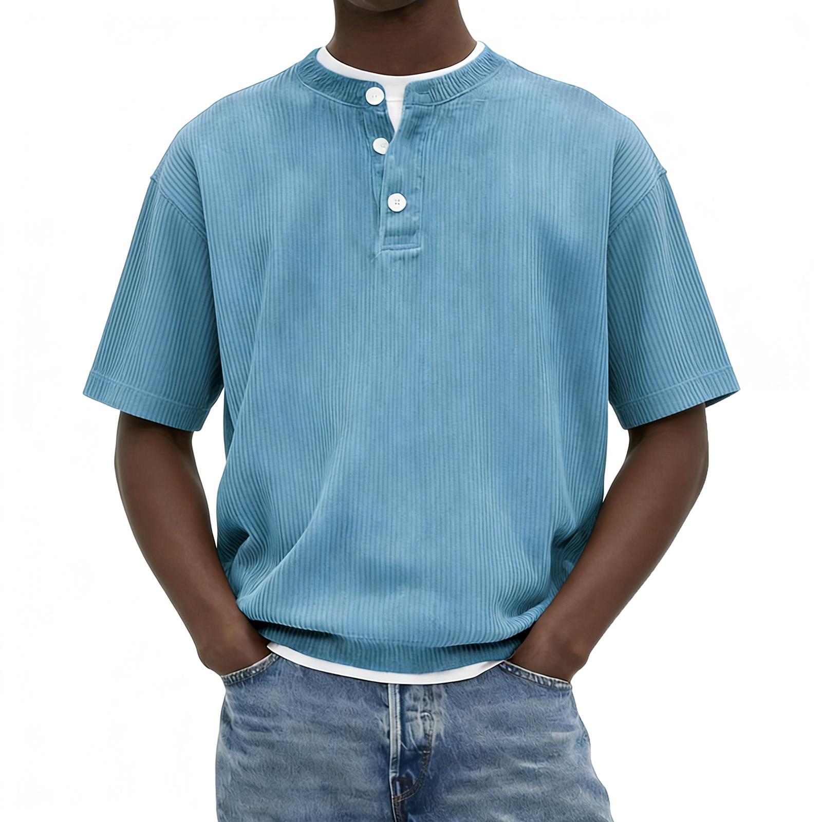 

Мужской однотонный спортивный топ с коротким рукавом, свободная повседневная футболка XL синий