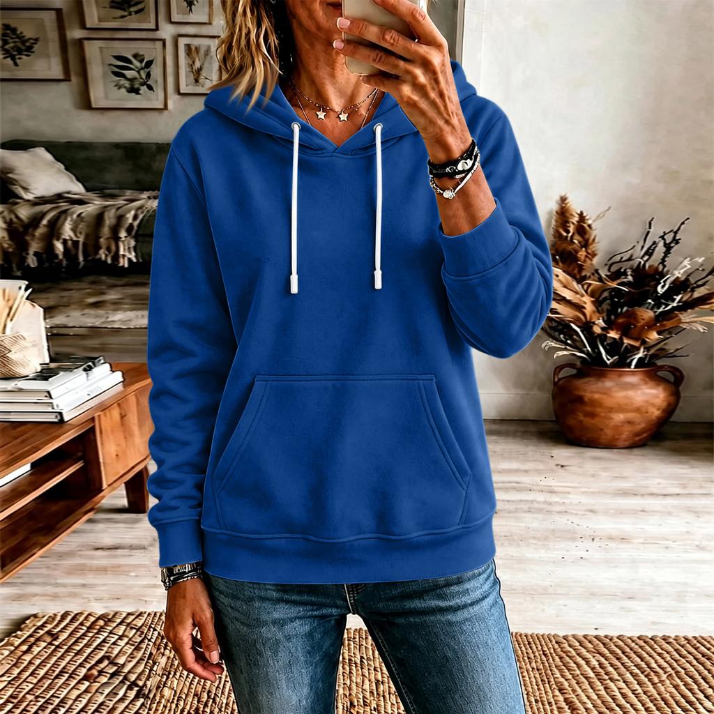 Damen Casual Locker geschnitten Farbe Langarm Kapuzen Pullover Sweatshirt Top für den täglichen Gebrauch