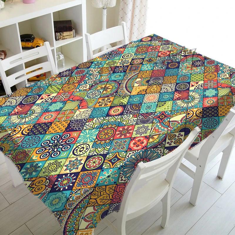 Bohemian Mandala Pattern Tablecloth Rectangular Kitchen Dining Table Restaurant Home Decoration Washable Dustproof Tablecloth