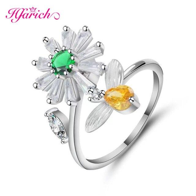 Hfarich Blue Crystal Butterfly Ring Rotate Freely Anti Stress Anxiety Ring For Women Girl Wedding Jewelry Engagement Gifts